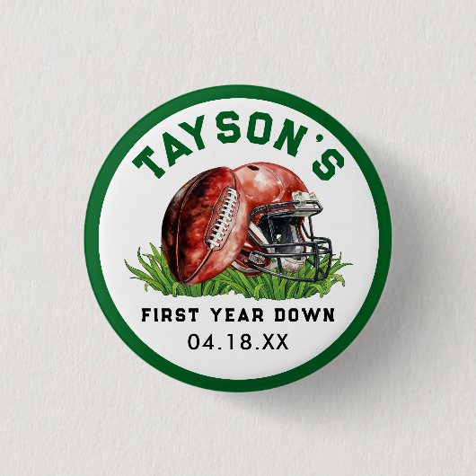 Football eerste jaar Down 1st Birthday Ronde Button 3,2 Cm (Voorkant)