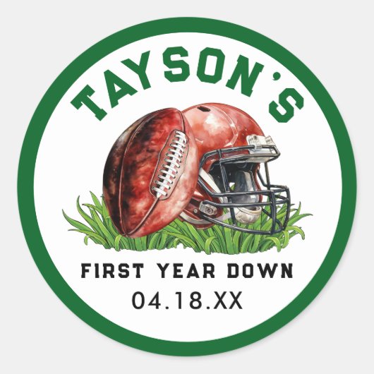 Football eerste jaar Down 1st Birthday Ronde Sticker (Voorkant)