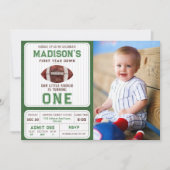 Football eerste jaar down 1st verjaardagsfeestfoto kaart (Voorkant)