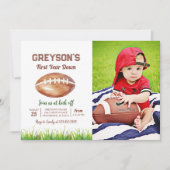 Football eerste jaar down 1st verjaardagsfeestfoto kaart (Voorkant)