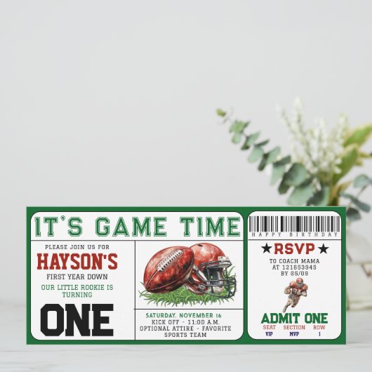 football eerste jaar down ticket 1e verjaardag kaart (Staand voorkant)