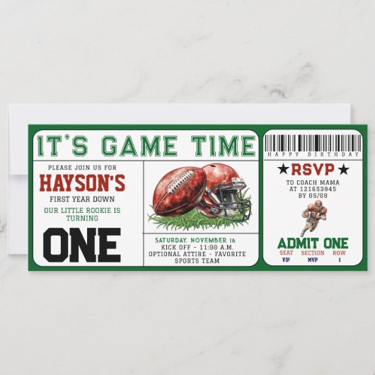 football eerste jaar down ticket 1e verjaardag kaart (Voorkant)