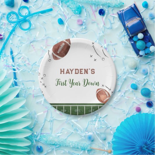 Football Eerste Jaar Down Verjaardag Papieren Bordje (Feest)