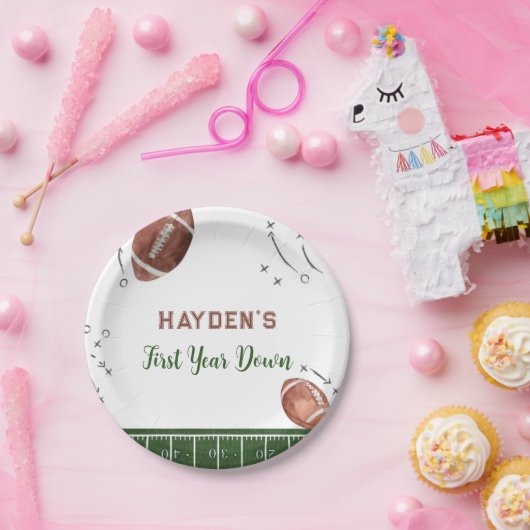 Football Eerste Jaar Down Verjaardag Papieren Bordje (Feest)