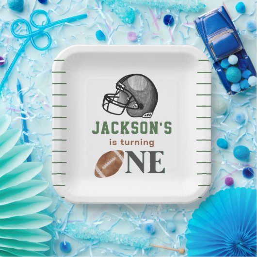 Football Eerste Jaar Down Verjaardag Papieren Bordje (Feest)