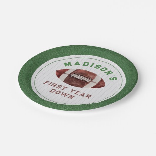 Football eerste jaar down verjaardagsfeestje papieren bordje (Gekanteld)