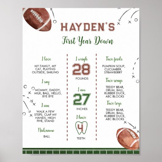 Football Eerste Jaar Verjaardag Milestone Poster (Voorkant)