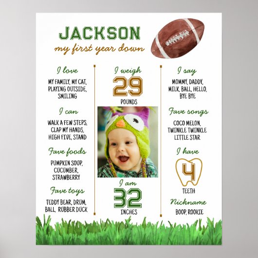 Football Eerste Verjaardag Mijlpaal teken Poster (Voorkant)