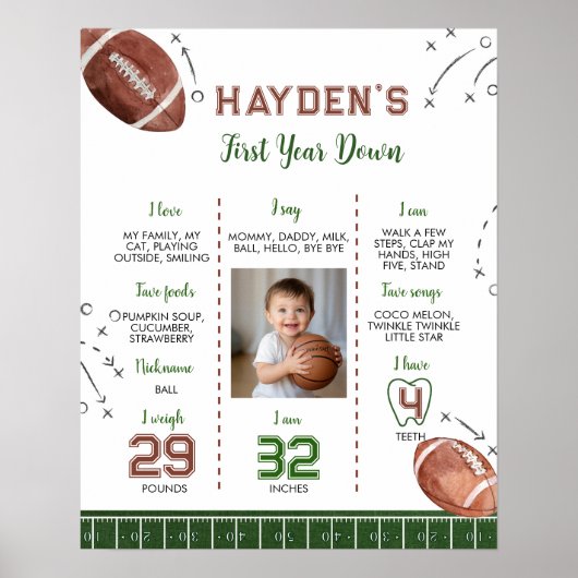 Football Eerste Verjaardagsfoto Mijlpaal teken Poster (Voorkant)