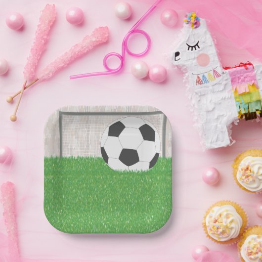 Football en doel papieren bordje (Feest)