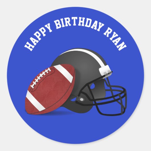 Football en helm Custom Birthday Classic Round Ronde Sticker (Voorkant)