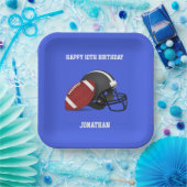 Football en Helm Custom Blue Birthday Papieren Bordje (Feest)