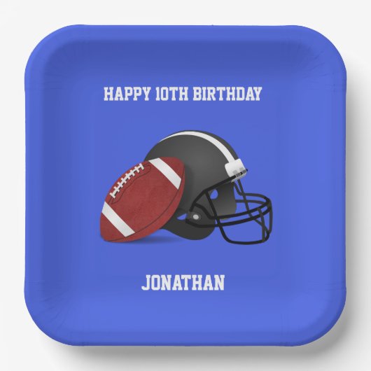 Football en Helm Custom Blue Birthday Papieren Bordje (Voorkant)