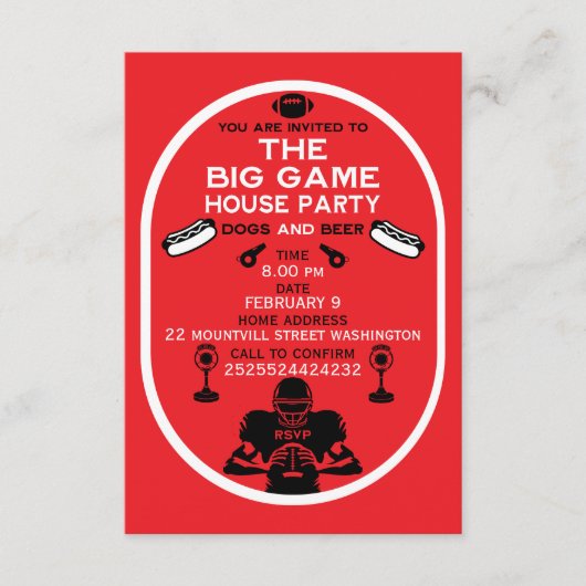 Football en Hotdog House Party Informatiekaartje (Voorkant)