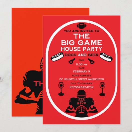 Football en Hotdog House Party Kaart (Voorkant / Achterkant)