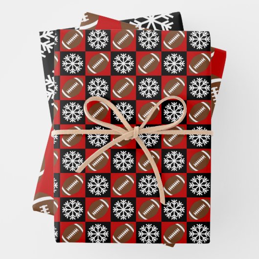Football en Snowflake Red en Black Kerstmis Inpakpapier Vel (In situ)