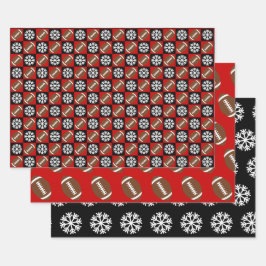 Football en Snowflake Red en Black Kerstmis Inpakpapier Vel