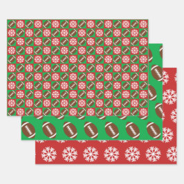 Football en Snowflake Red en Green Kerstmis Inpakpapier Vel