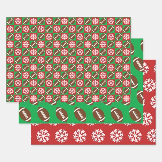 Football en Snowflake Red en Green Kerstmis Inpakpapier Vel (Set)