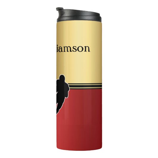 Football en Speler Silhouet personaliseren Thermosbeker (Geroteerd rechts)