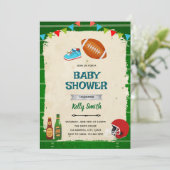 Football en Tiny Toes baby shower uitnodiging (Staand voorkant)