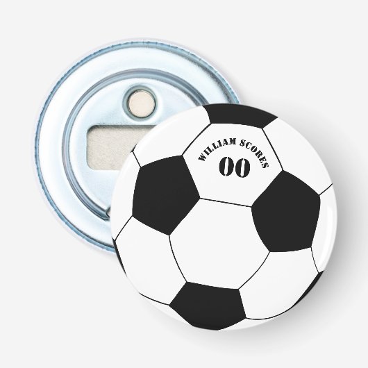 Football- en Voetbal-opener met naam en nummer Button Flesopener (Voorkant)