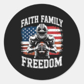 Football Faith Family Dom Patriotic Christian Foot Ronde Sticker (Voorkant)
