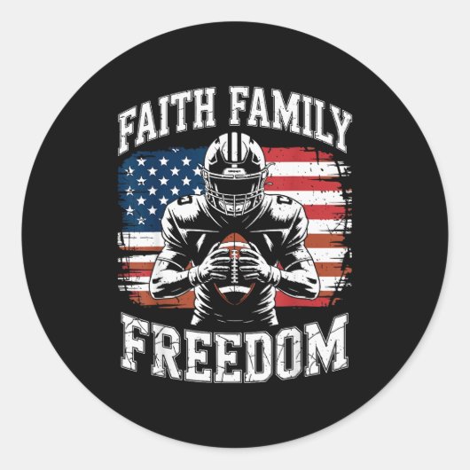 Football Faith Family Dom Patriotic Christian Foot Ronde Sticker (Voorkant)