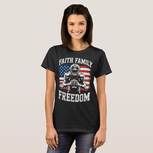 Football Faith Family Dom Patriotic Christian Foot T-shirt (Voorkant volledig)