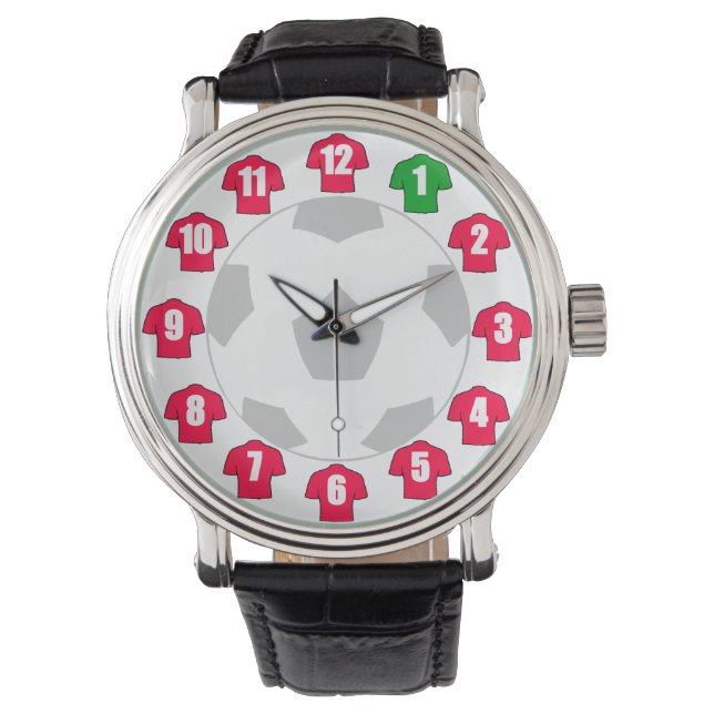 Football Fan Gift Watch - met rode Shirten Horloge (Voorkant)