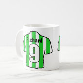 Football Fan Groen & Wit Gestreept Voetbal Shirt Koffiemok (Voorkant links)
