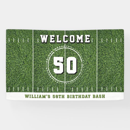 Football Field 50 Yard Line 50e verjaardagsfeest Spandoek (Horizontaal)