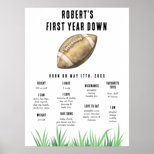 Football First Birthday Milestone Birthday Poster (Voorkant)