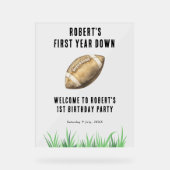 Football First Year Down 1st Birthday Party Acryl Bord (Voorkant)