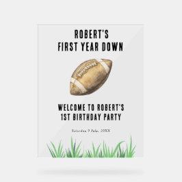 Football First Year Down 1st Birthday Party Acryl Bord