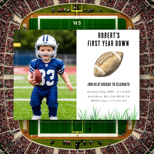 Football First Year Down 1st Birthday Party Kaart