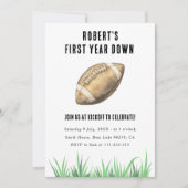 Football First Year Down 1st Birthday Party Kaart (Voorkant)