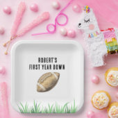 Football First Year Down Birthday Party Papieren Bordje (Feest)