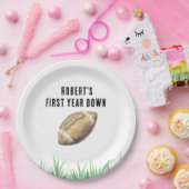 Football First Year Down Birthday Party Papieren Bordje (Feest)