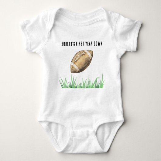 Football First Year Down Birthday Party Romper (Voorkant)
