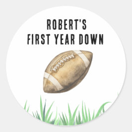 Football First Year Down Birthday Party Ronde Sticker
