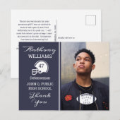 Football Foto blauw | Briefkaart wit Afstuderen (Voorkant / Achterkant)