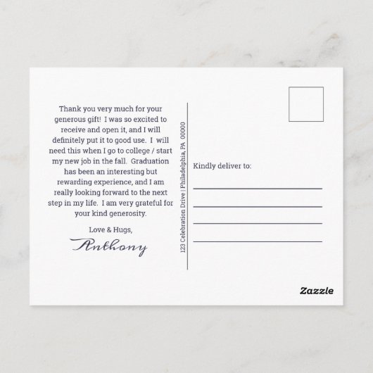 Football Foto blauw | Briefkaart wit Afstuderen (Achterkant)