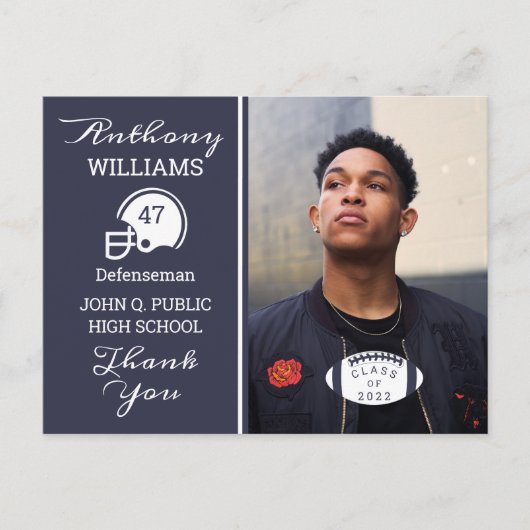 Football Foto blauw | Briefkaart wit Afstuderen (Voorkant)