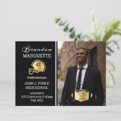 Football Foto zwart |Aankondiging goudAfstuderen Kaart (Staand voorkant)