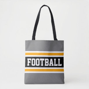 FOOTBALL Fun Athletic Grey Zwart Geel Strepen Tote Bag