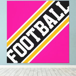 FOOTBALL Fun Helder Roze Zwart Atletische Strepen Canvas Afdruk