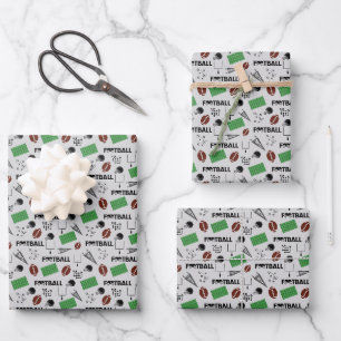 Football Fun op Bleek Grey Inpakpapier Vel
