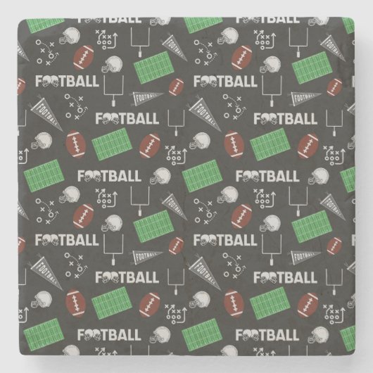 Football Fun op zwart Stenen Onderzetter (Voorkant)