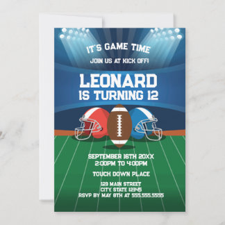 Football game birthday party Invitation Kaart